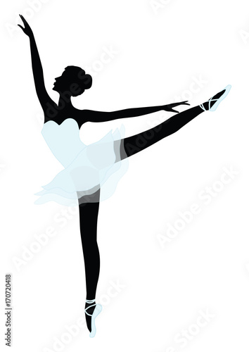 Ballerina in a white ballet tutu, black silhouette - isolated - art creative abstract vector illustration.