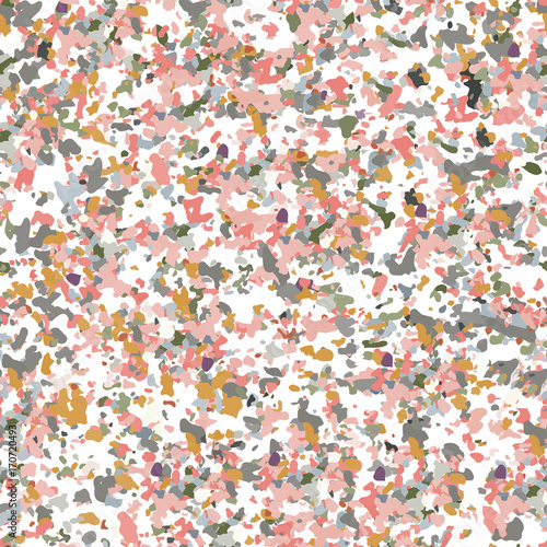 Terrazzo textured surface modern abstract pattern. Vector seamless repeat in motley colors.