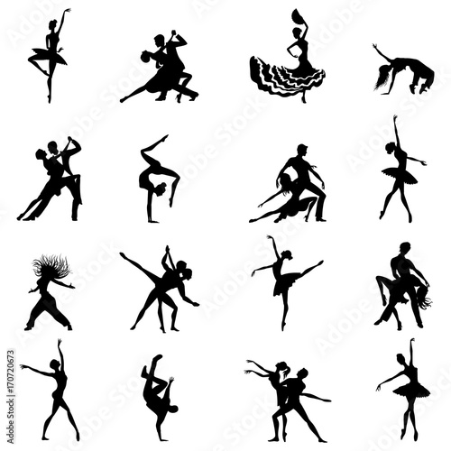 Black silhouettes of dancers, vector