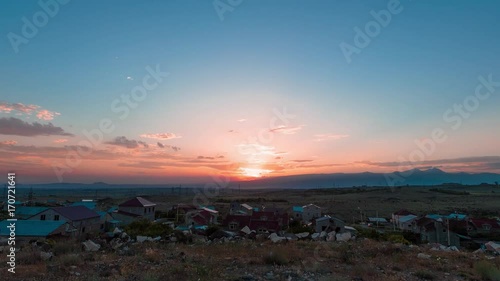 Sunset over the village of Yerevan, Armenia timelapse video