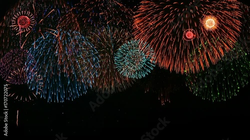 Spectacular fireworks finale in Nagano Prefecture, Japan. Collage.