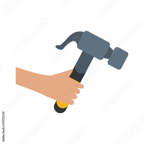 hand holding hammer tool icon image vector illustration design 