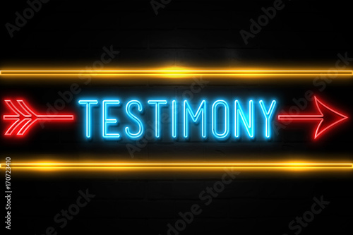 Картината върху платно Testimony  - fluorescent Neon Sign on brickwall Front view