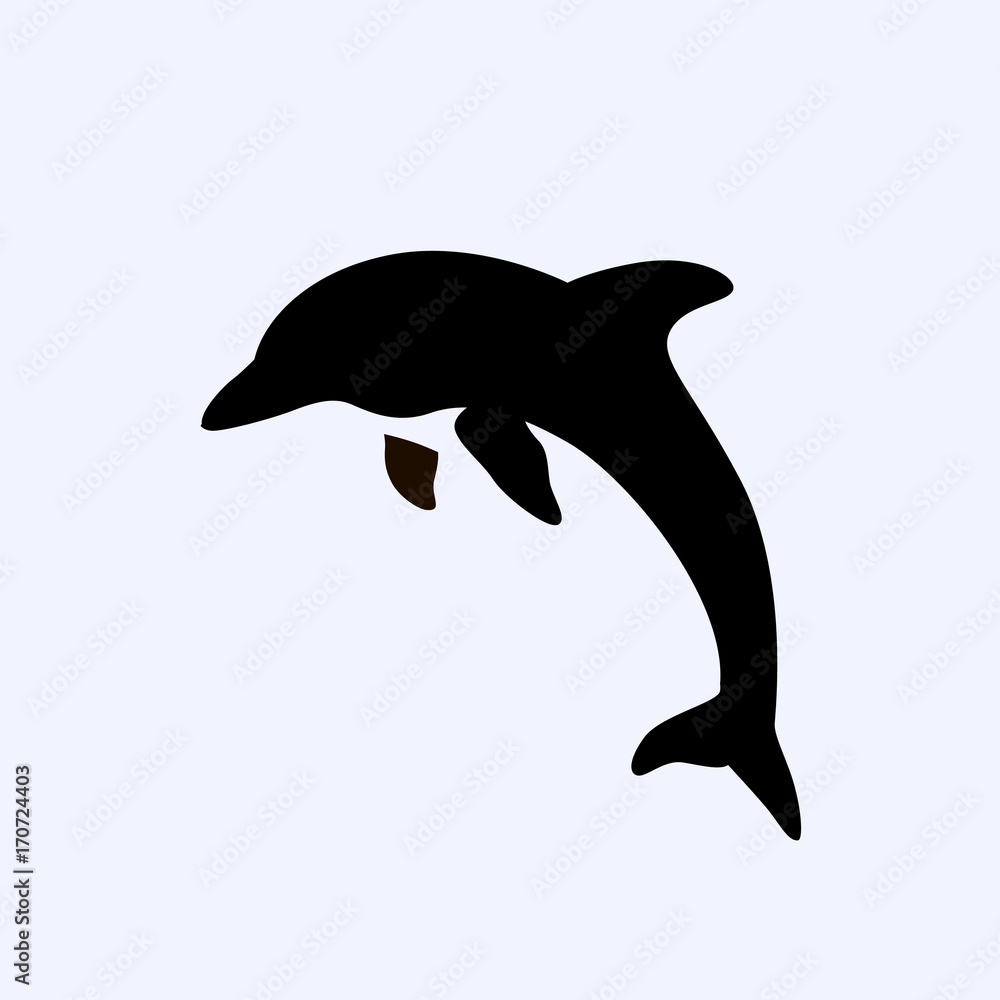 Naklejka premium Dolphin. Vector silhouette on a white background. Aquatic mammal vector icon for animal apps and websites