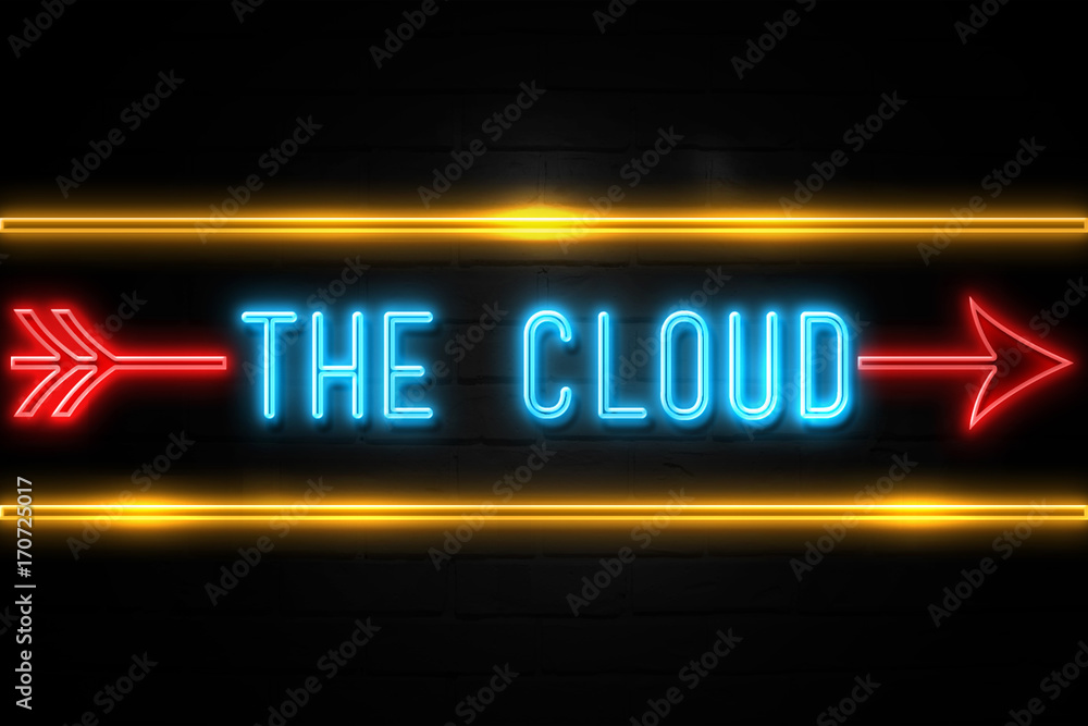 Obraz premium The Cloud - fluorescent Neon Sign on brickwall Front view
