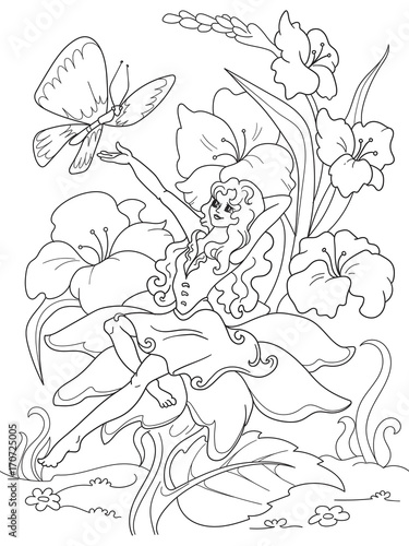 coloring page Thumbelina sitting on a flower