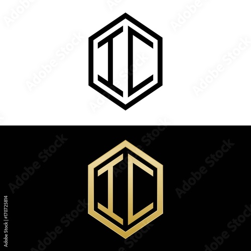 initial letters logo ic black and gold monogram hexagon shape vector
