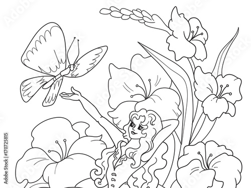 coloring page Thumbelina sitting on a flower