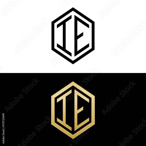 initial letters logo ie black and gold monogram hexagon shape vector photo