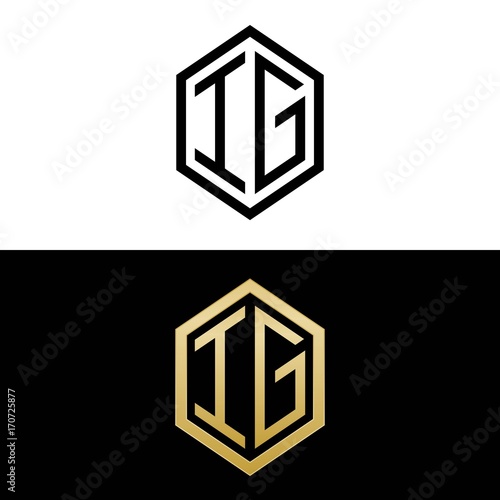 initial letters logo ig black and gold monogram hexagon shape vector