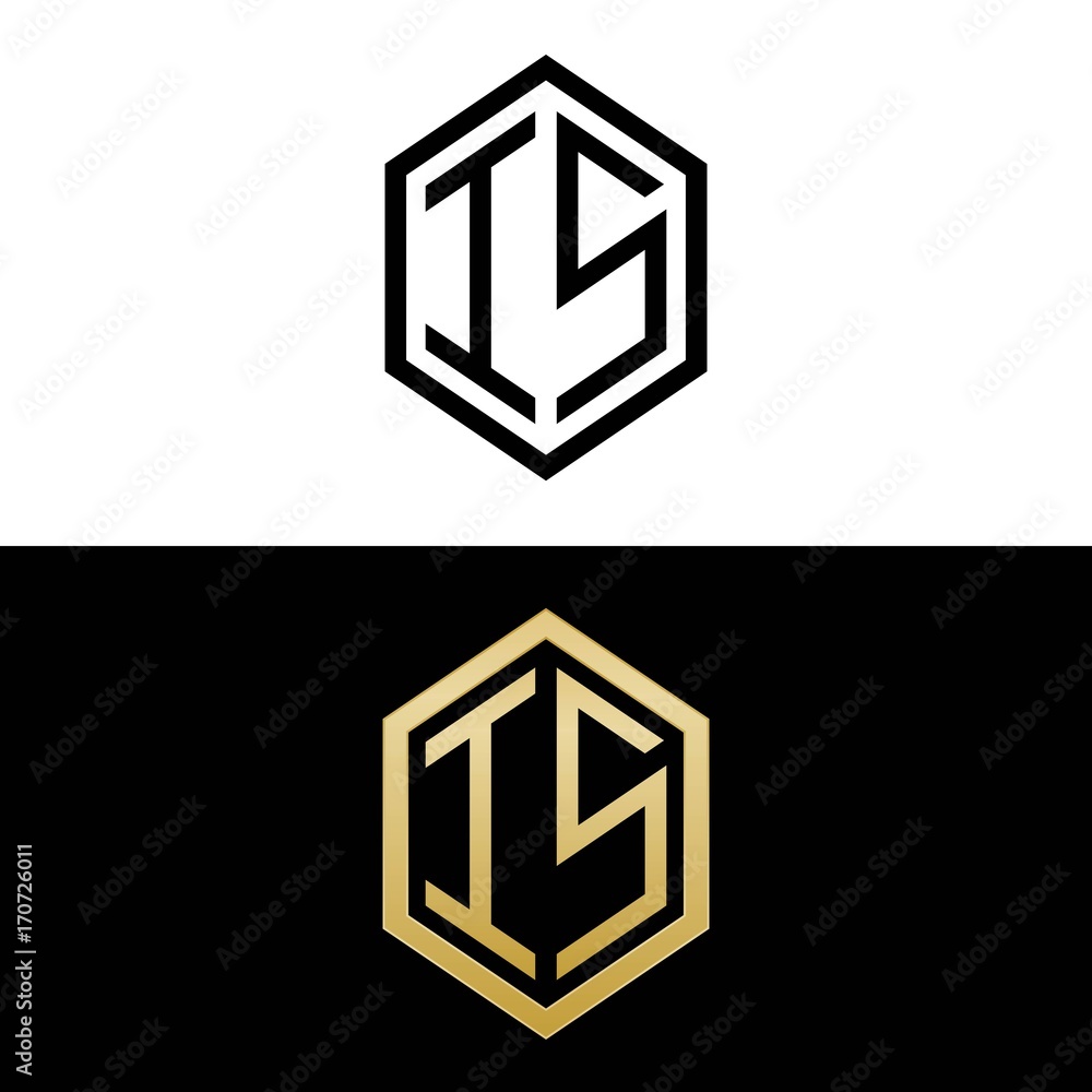 initial letters logo is black and gold monogram hexagon shape vector initial letters logo is black and gold monogram hexagon shape vector