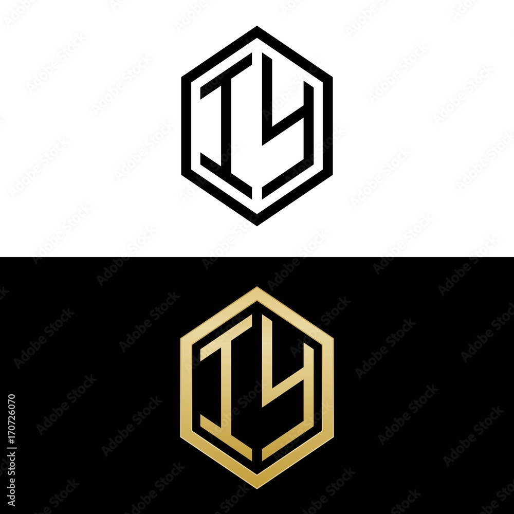 initial letters logo iy black and gold monogram hexagon shape vector initial letters logo iy black and gold monogram hexagon shape vector