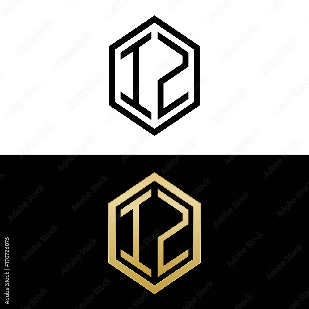initial letters logo iz black and gold monogram hexagon shape vector initial letters logo iz black and gold monogram hexagon shape vector