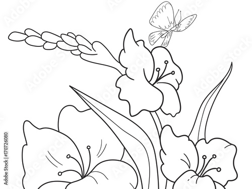 Fototapeta Naklejka Na Ścianę i Meble -  Childrens coloring cartoon Glade with flowers in nature.