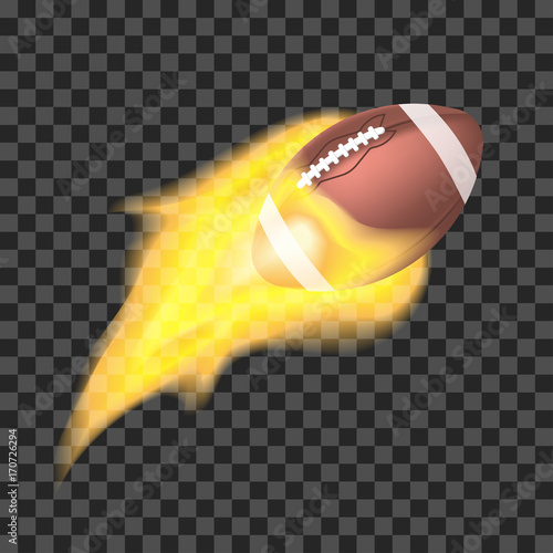 American football ball flaming on a transparent background. Object with fire