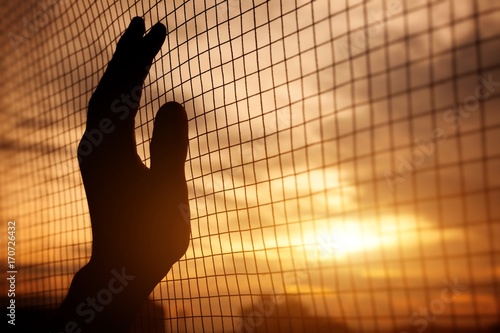 Hand on cage. Concept of freedom