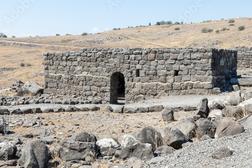 Ruins of the ancient Hebrew city Korazim (Horazin, Khirbet Karazeh), destroyed by an earthquake in the 4th century AD, on the Golan Heights in Israel photo