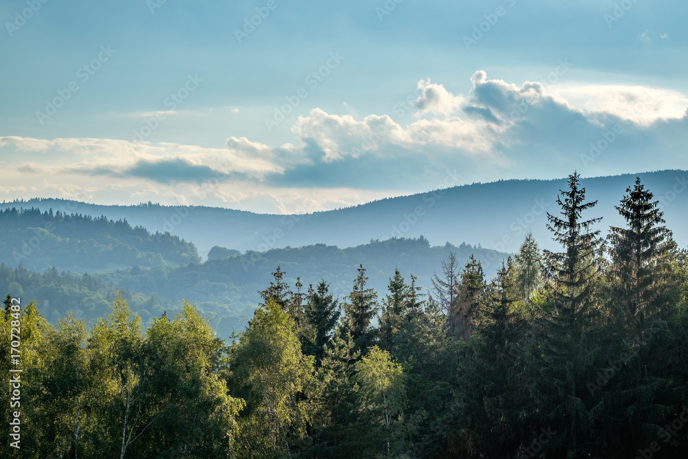 Landscape of the hills in forest of the Czech Republic