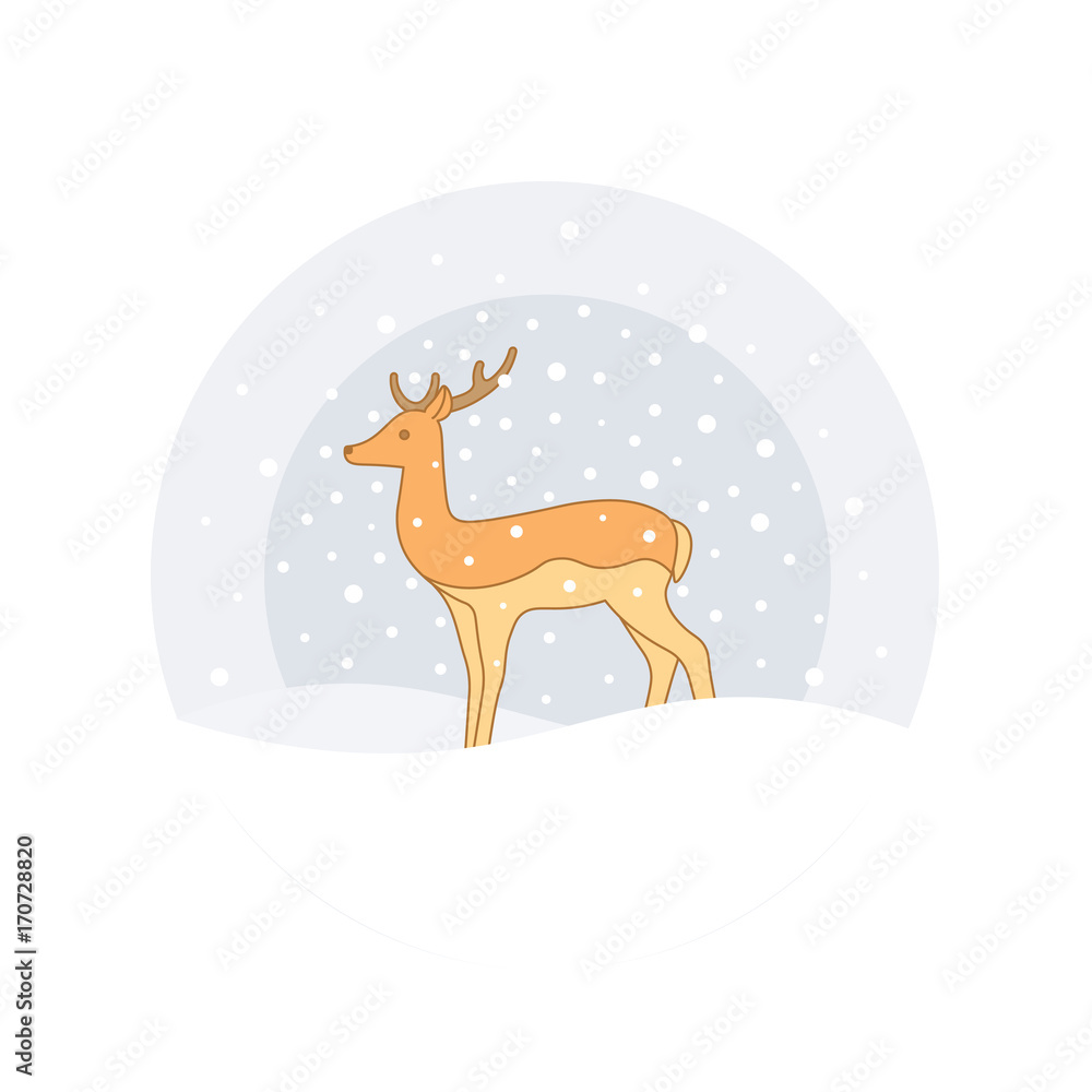 Young deer in profile under a snowfall. Winter view. Christmas and New Year. Vector illustration Young deer in profile under a snowfall. Winter view. Christmas and New Year. Vector illustration