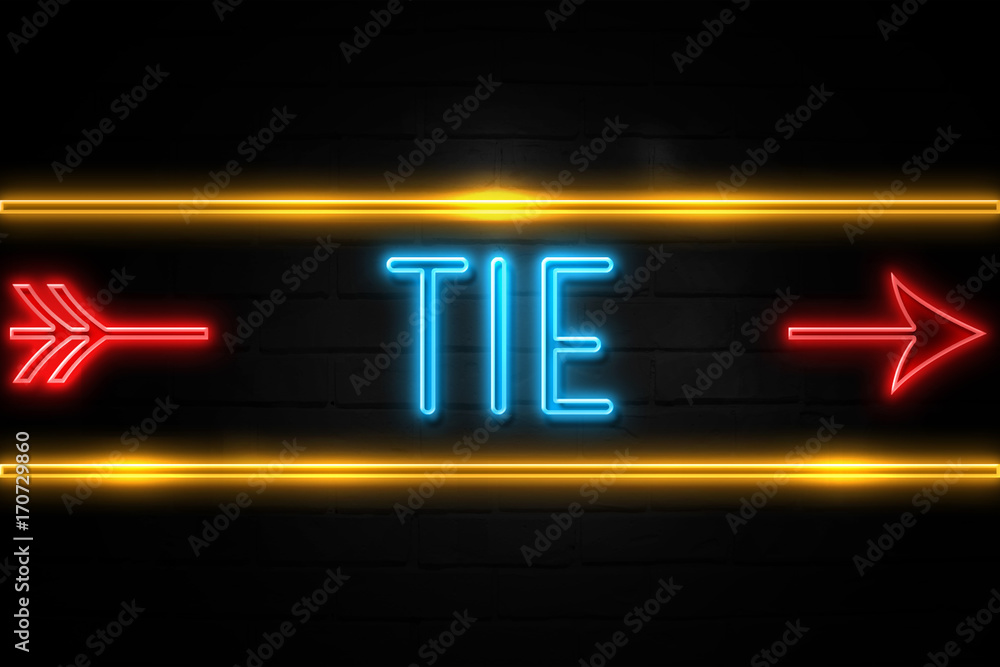 Tie  - fluorescent Neon Sign on brickwall Front view