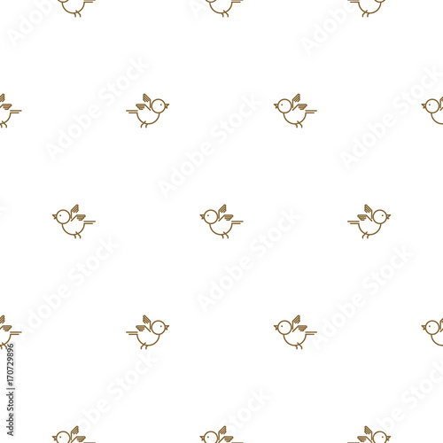 Vintage thin gold line bird seamless pattern vector. Simplistic tender siskin background.