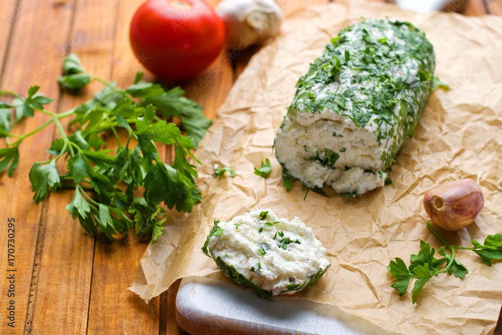 soft goat cheese with fresh herbs