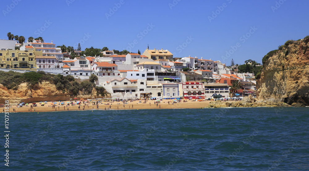 Small traditional village and beach in Algarve area, Portugal