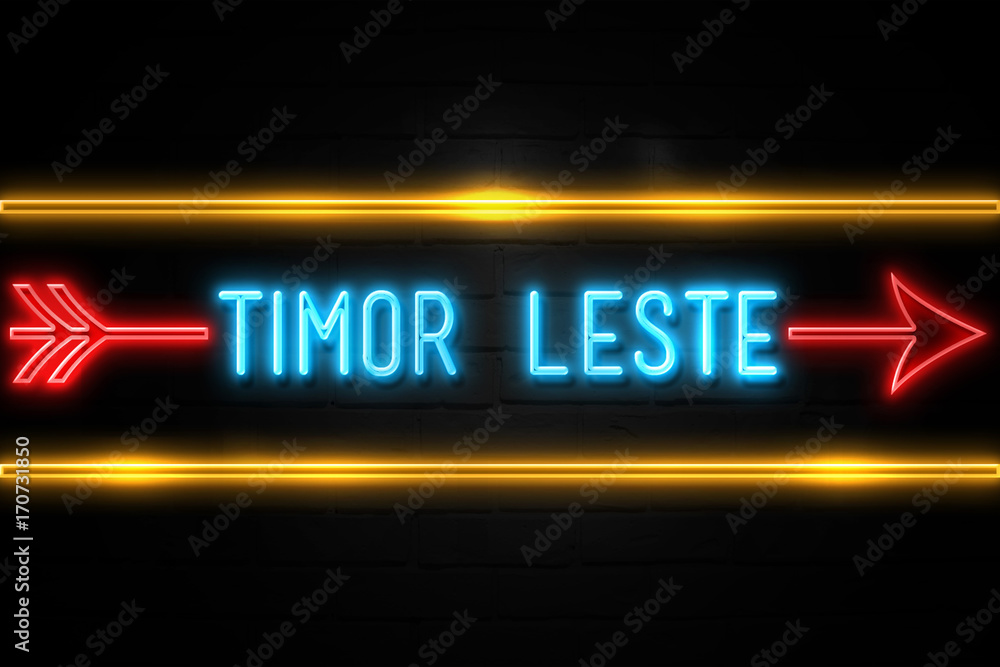 Timor Leste - fluorescent Neon Sign on brickwall Front view Timor Leste - fluorescent Neon Sign on brickwall Front view