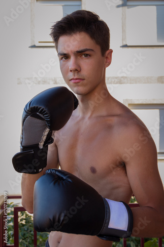 Teenager  boxer in guard position