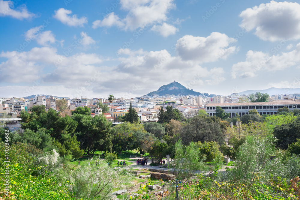 Cityscape of Athens with Agora and Lycabettus Hill, Greece