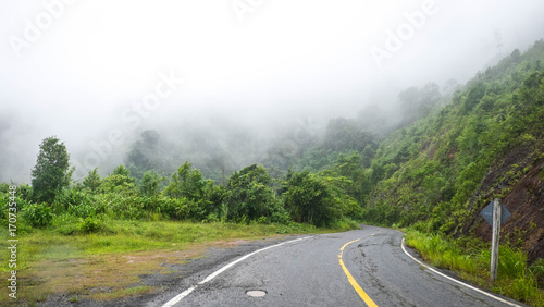 On a rainy day, the mountains are foggy and the weather is very refreshing,Thailand travel on Kanjanaburi provence,Travel,Beautiful view in mountain,vacation time in mountain