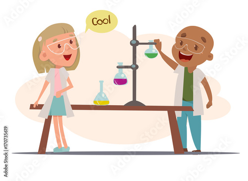 Girl and boy in chemistry class.