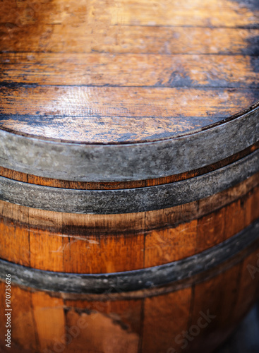 Wallpaper Mural Old wooden Barrel close up. Natural grunge textured barrel. Dark surface with old natural wooden pattern. Vintage  concept Torontodigital.ca