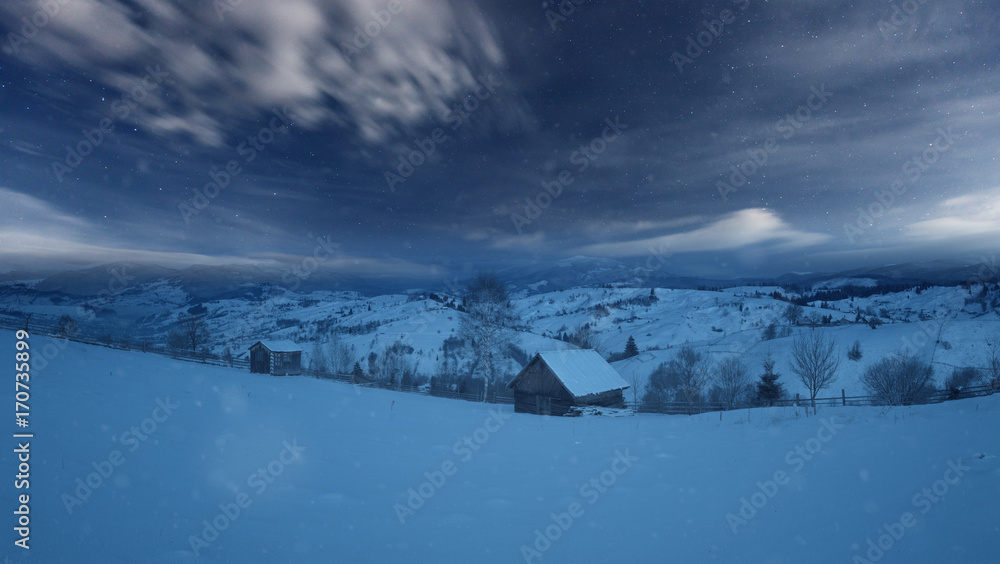 Beautiful starry night winter mountain landscape Beautiful starry night winter mountain landscape