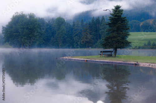 Fototapeta Naklejka Na Ścianę i Meble -  Lake at foggy morning misty weather