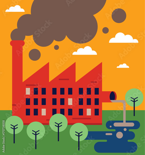 Factory Polluting a Lake with Lots of Smoke Too Danger to the Environment Watch out!