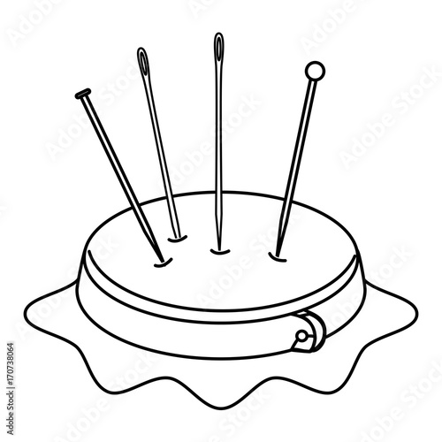 embroidery drum with pins and needles vector illustration design