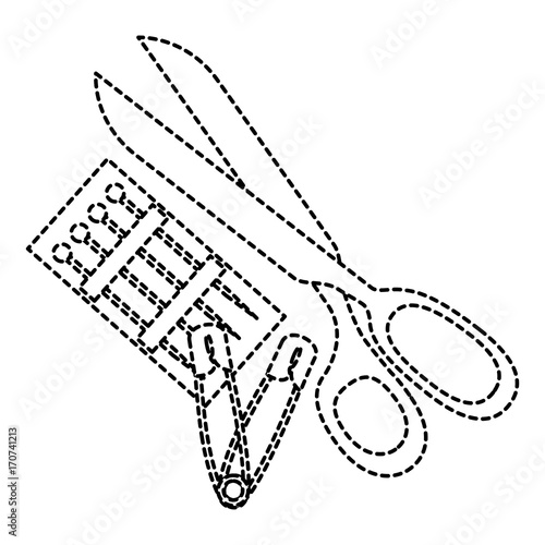 sewing scissors with pins and hooks vector illustration design