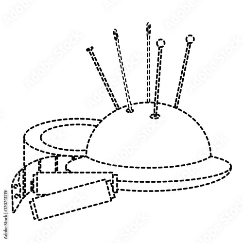 sewing thread tubes with pincushion and tape measure vector illustration design