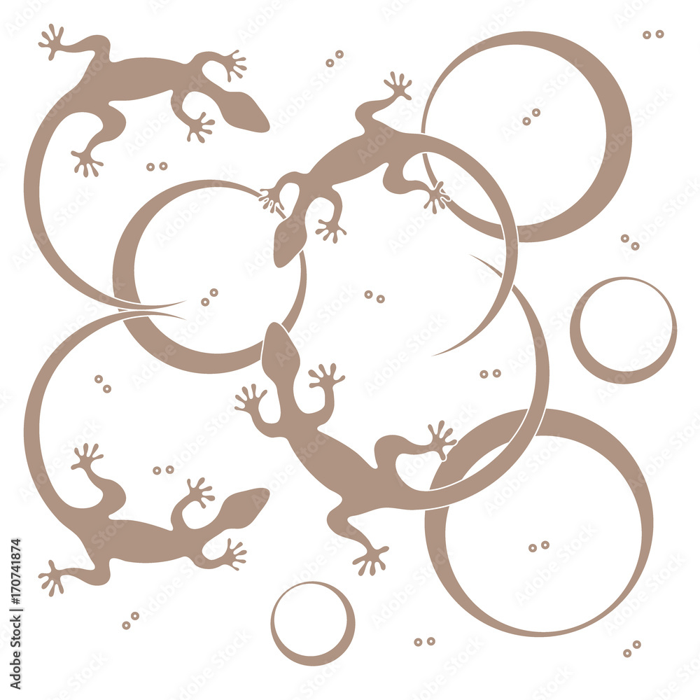 Obraz premium Cute vector illustration of lizards and circles.