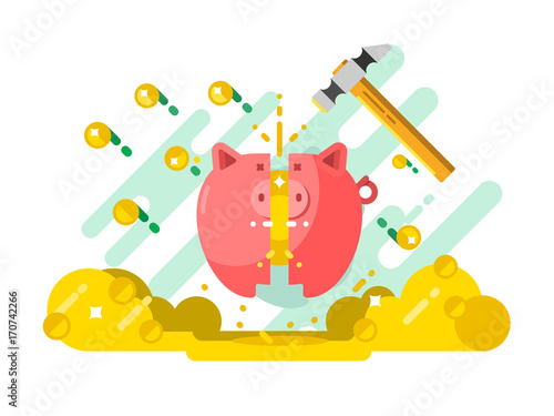 Break piggy bank with money