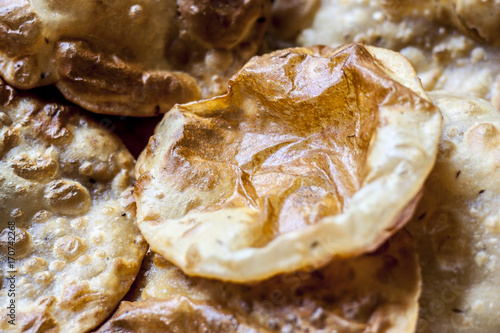 Indian snack PURI close up. photo