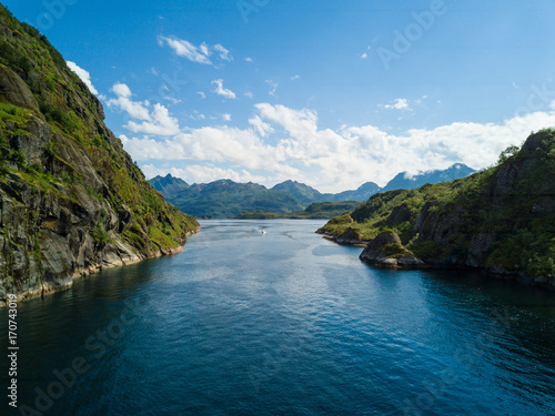 Yachting in Troll fjord. Aerial view © timursalikhov