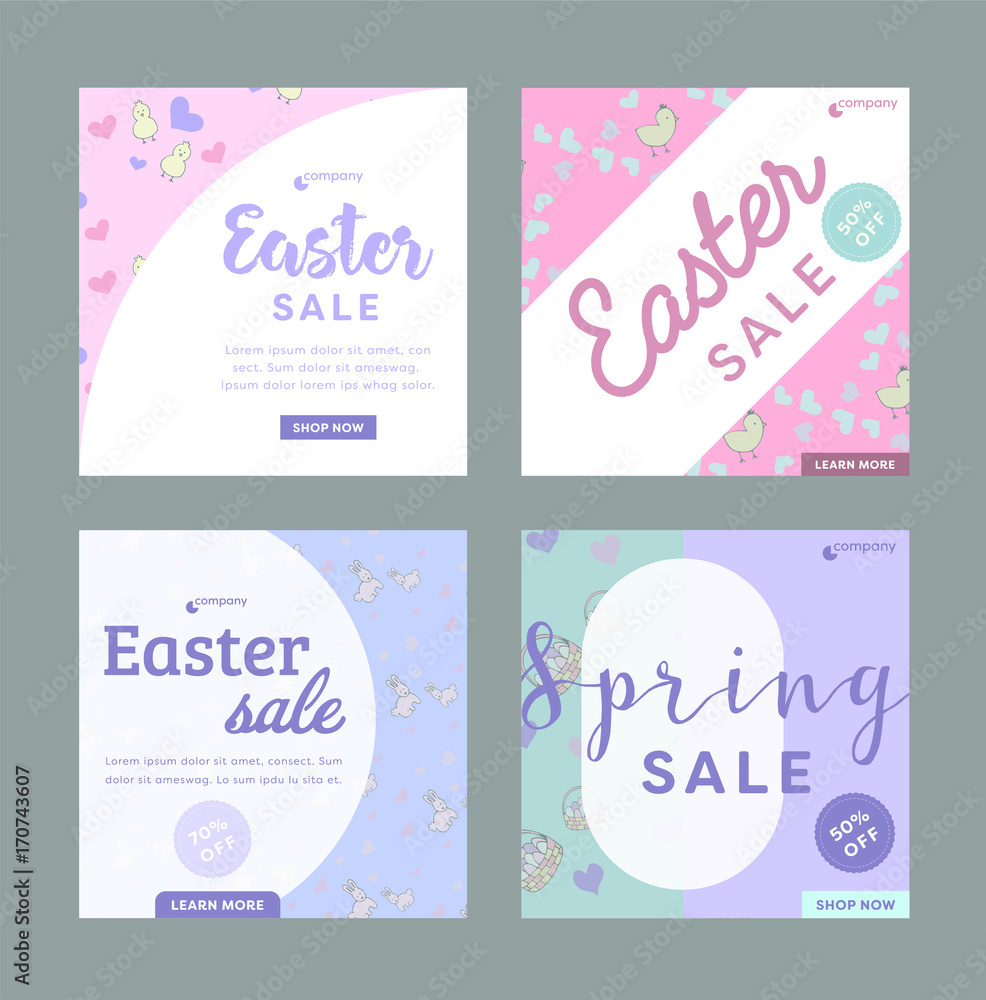 Various spring sale brochure card against grey background