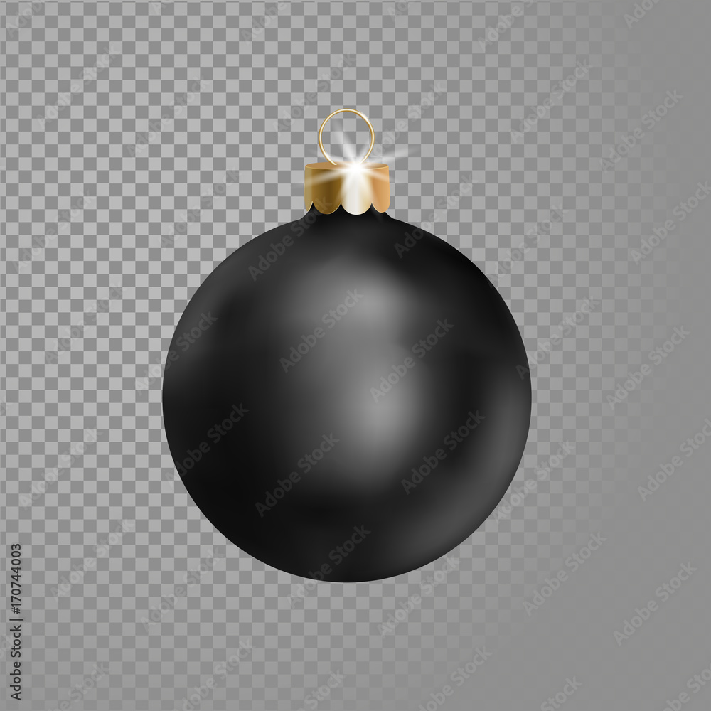Matted black Christmas ball tree decoration. 3d realistic isolated on transparent background design element. New Year round adornment golden metallic hanging vector illustration. Matted black Christmas ball tree decoration. 3d realistic isolated on transparent background design element. New Year round adornment golden metallic hanging vector illustration.