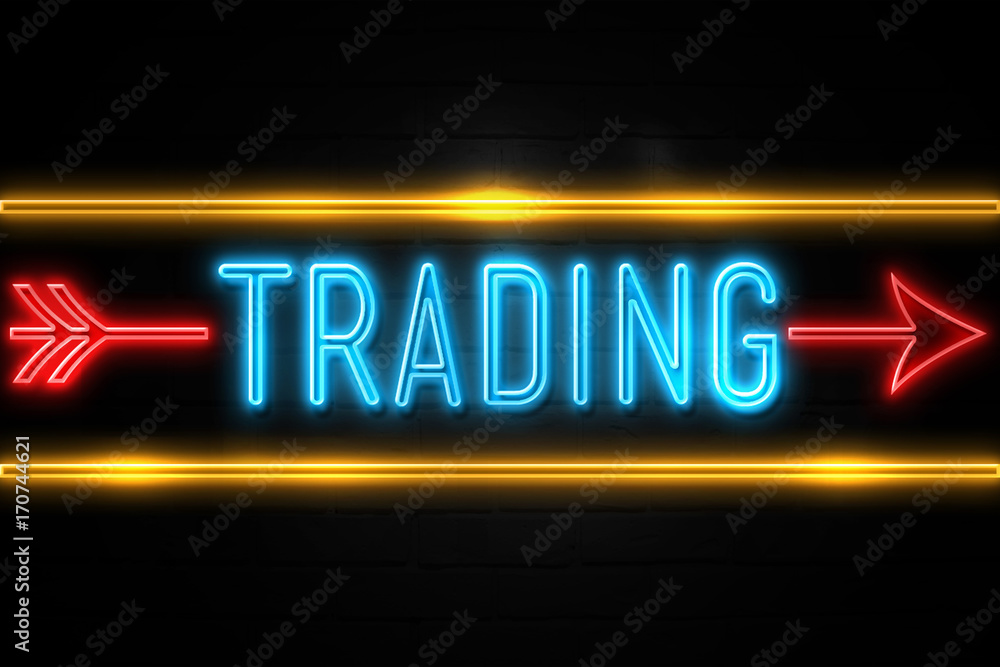 Trading  - fluorescent Neon Sign on brickwall Front view
