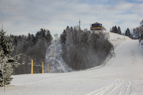 Fototapeta Naklejka Na Ścianę i Meble -  Ski slope on the Beautiful Mountain in Goldap, Masuria, Poland
