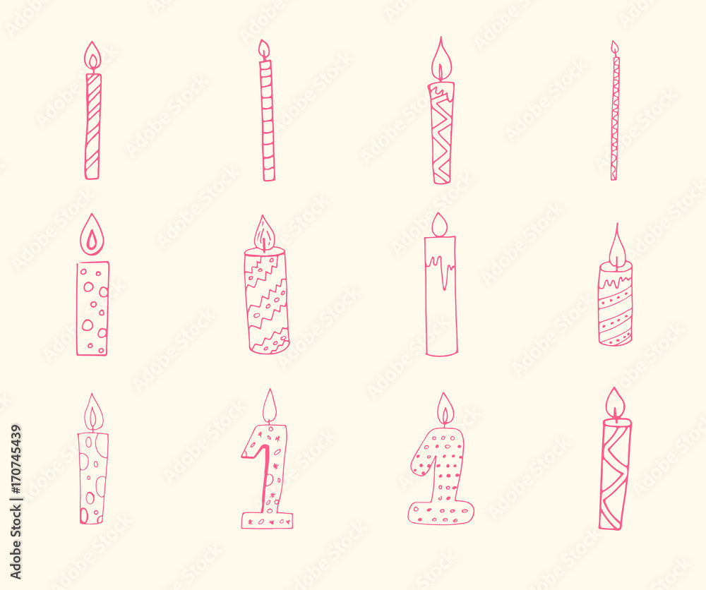 Vector set of various one year birthday candle / Vector set of various one year birthday candle against beige background Vector set of various one year birthday candle / Vector set of various one year birthday candle against beige background