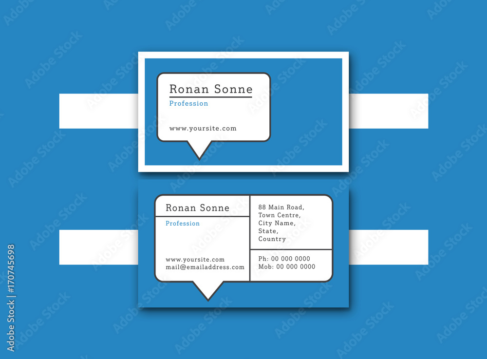 Vector image of visiting card template / Vector image of visiting card template against blue background Vector image of visiting card template / Vector image of visiting card template against blue background