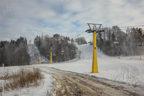 Fototapeta Naklejka Na Ścianę i Meble -  Ski slope on the Beautiful Mountain in Goldap, Masuria, Poland